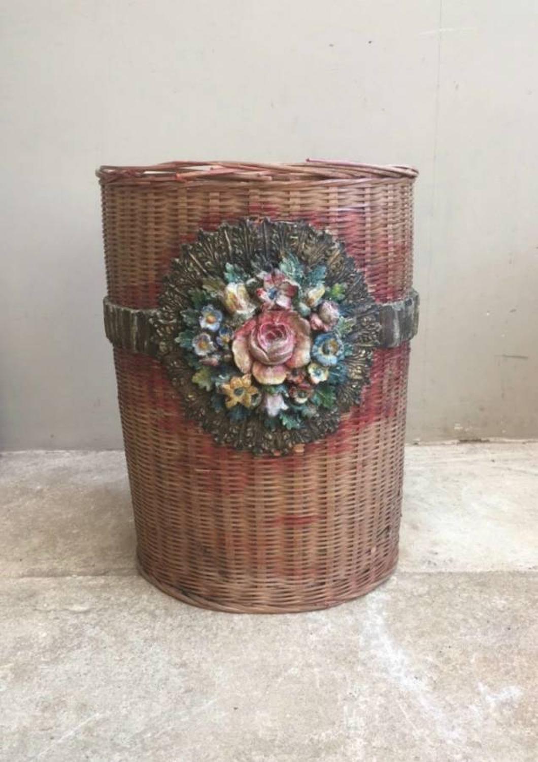 1930s Floral Banded Waste Paper Basket