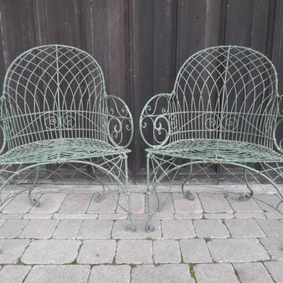 Pair of Victorian Wire Work Chairs in Original Paint