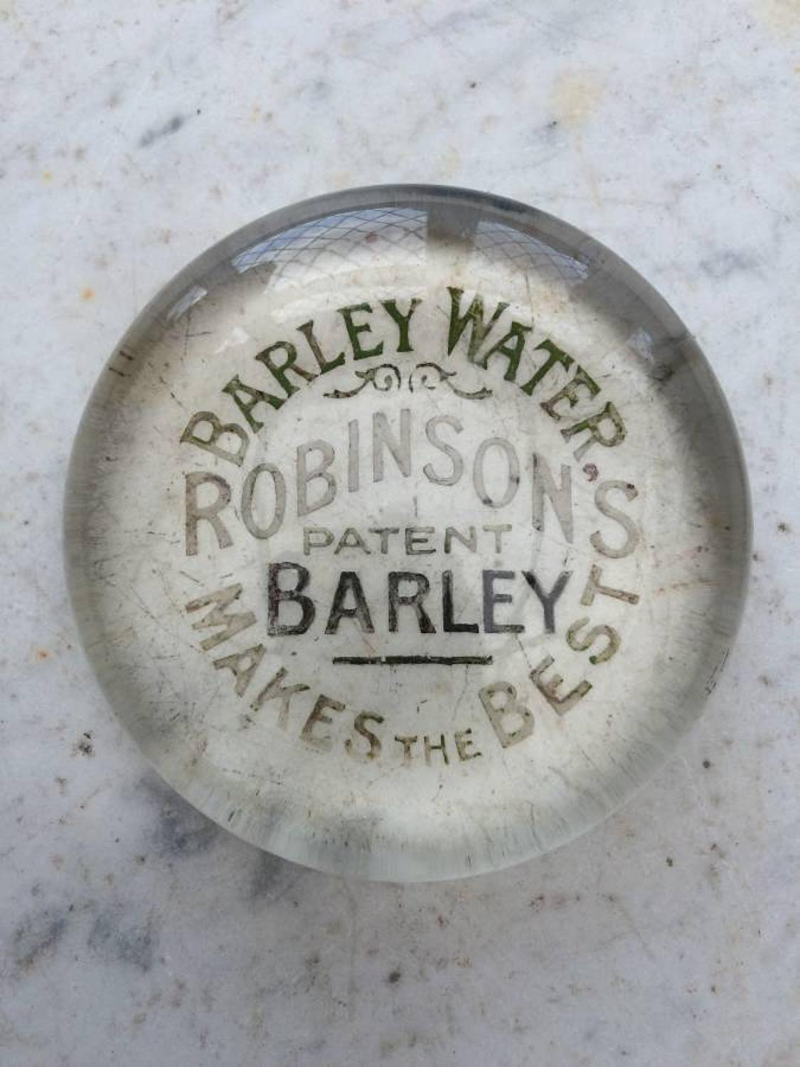 1930s Glass Advertising Paperweight - Robinsons Barley Water