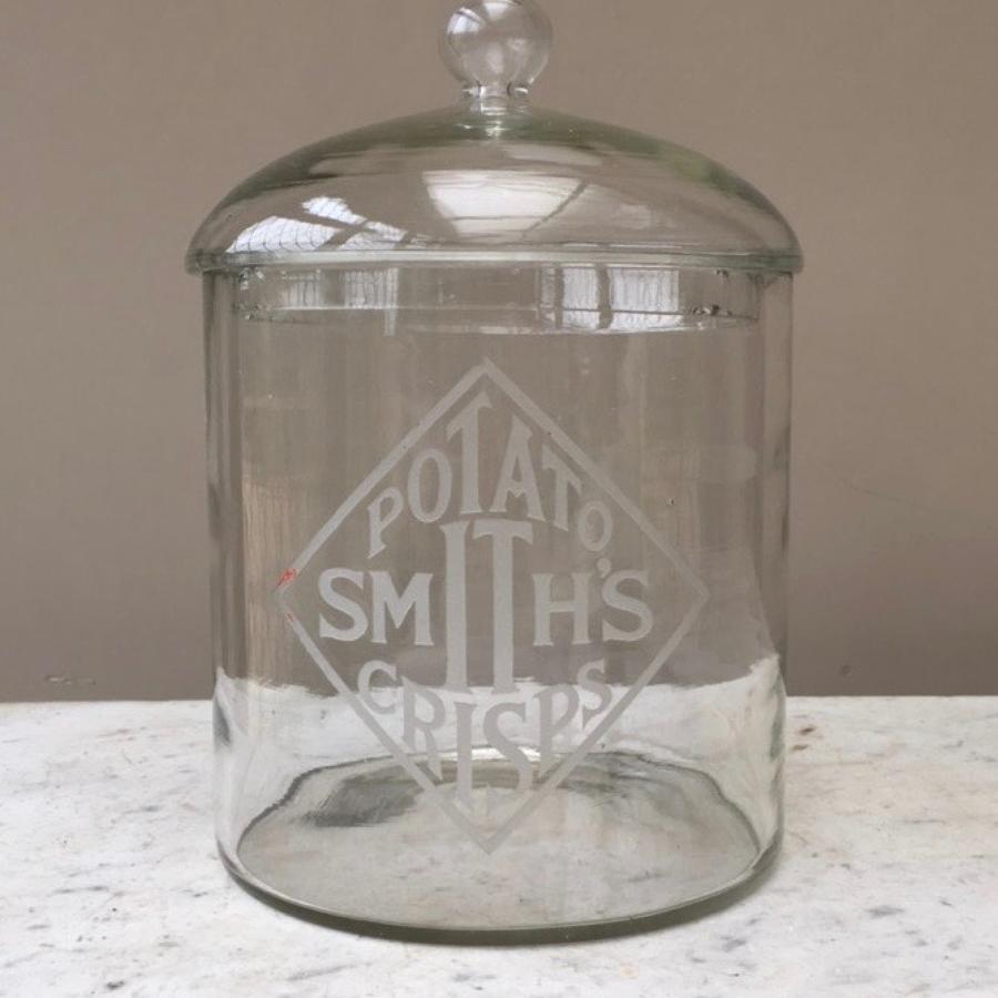 1920s Shops Counter Top Etched Glass Advertising Jar - Smiths Potato C