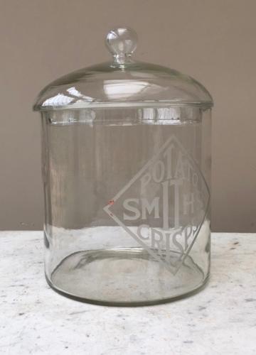 1920s Shops Counter Top Etched Glass Advertising Jar - Smiths Potato C