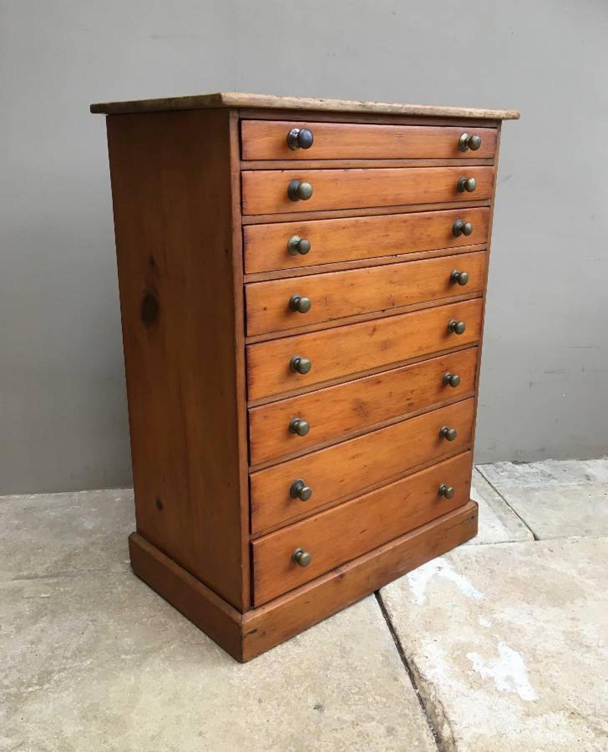 Late Victorian Pine Flight of Eight Collectors Drawers