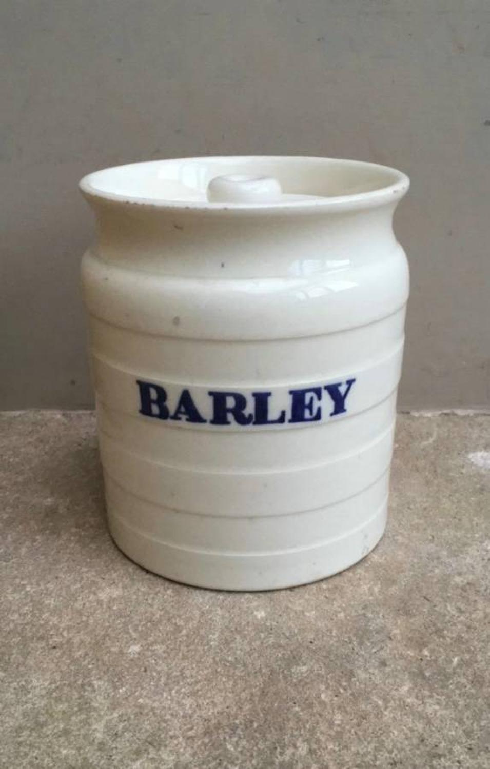 Late Victorian White Banded Kitchen Storage Jar - Barley - Rarer Blue