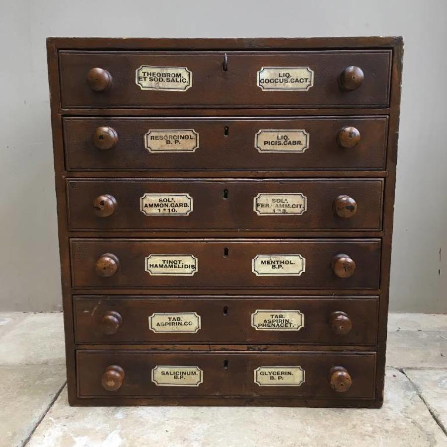 Victorian Pine Flight of Six Chemists Drawers - Completely Original