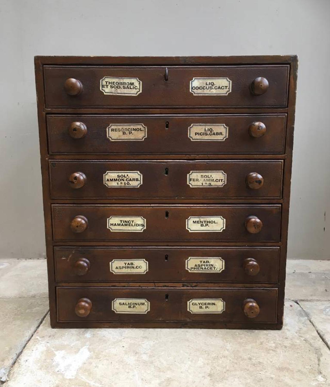 Victorian Pine Flight of Six Chemists Drawers - Completely Original