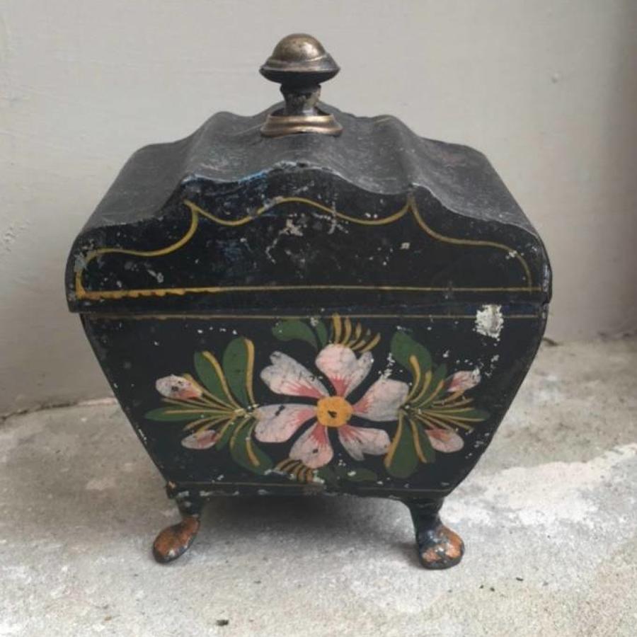 Early Victorian Small Toleware Floral Front Caddy