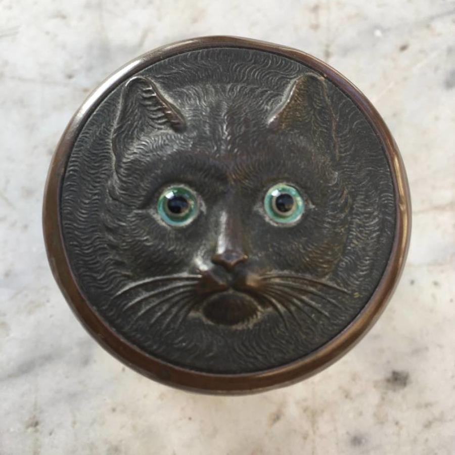 1920s Jar with Glass Eyed Cat`s Head Lid