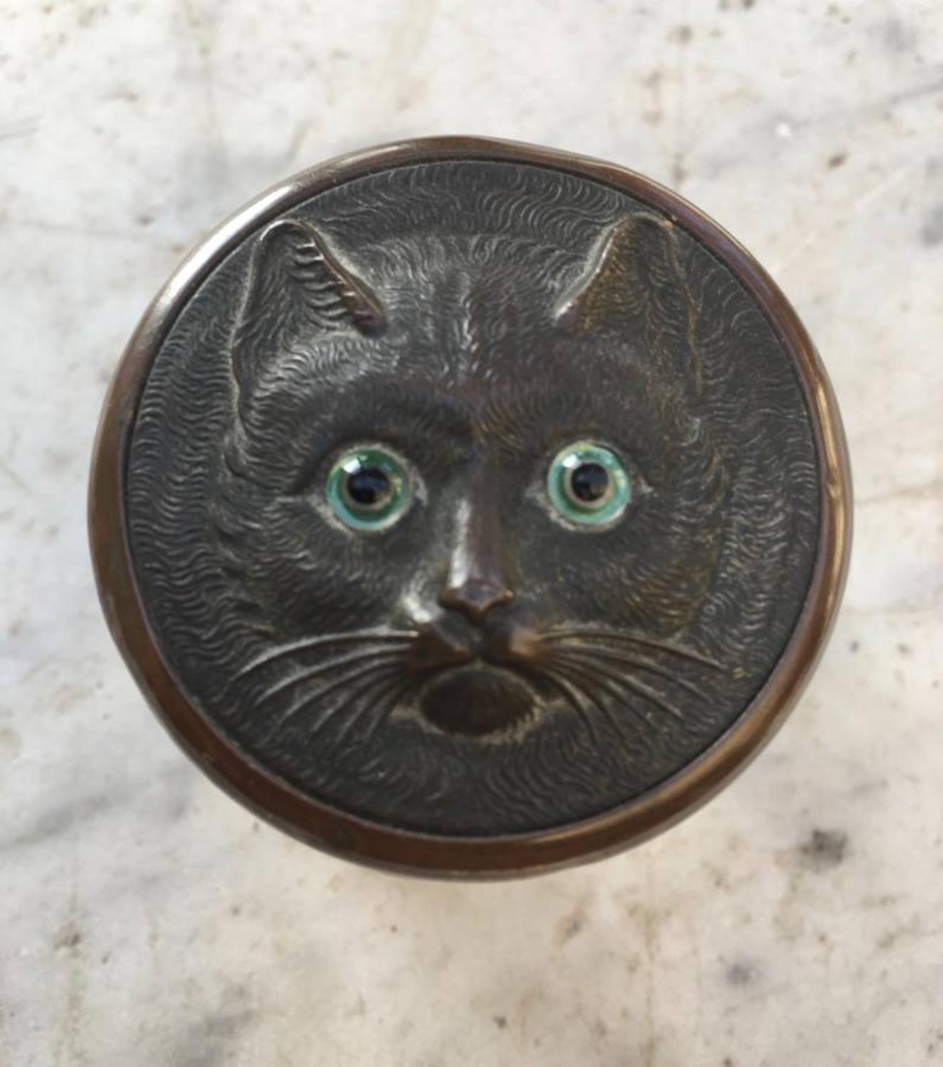 1920s Jar with Glass Eyed Cat`s Head Lid