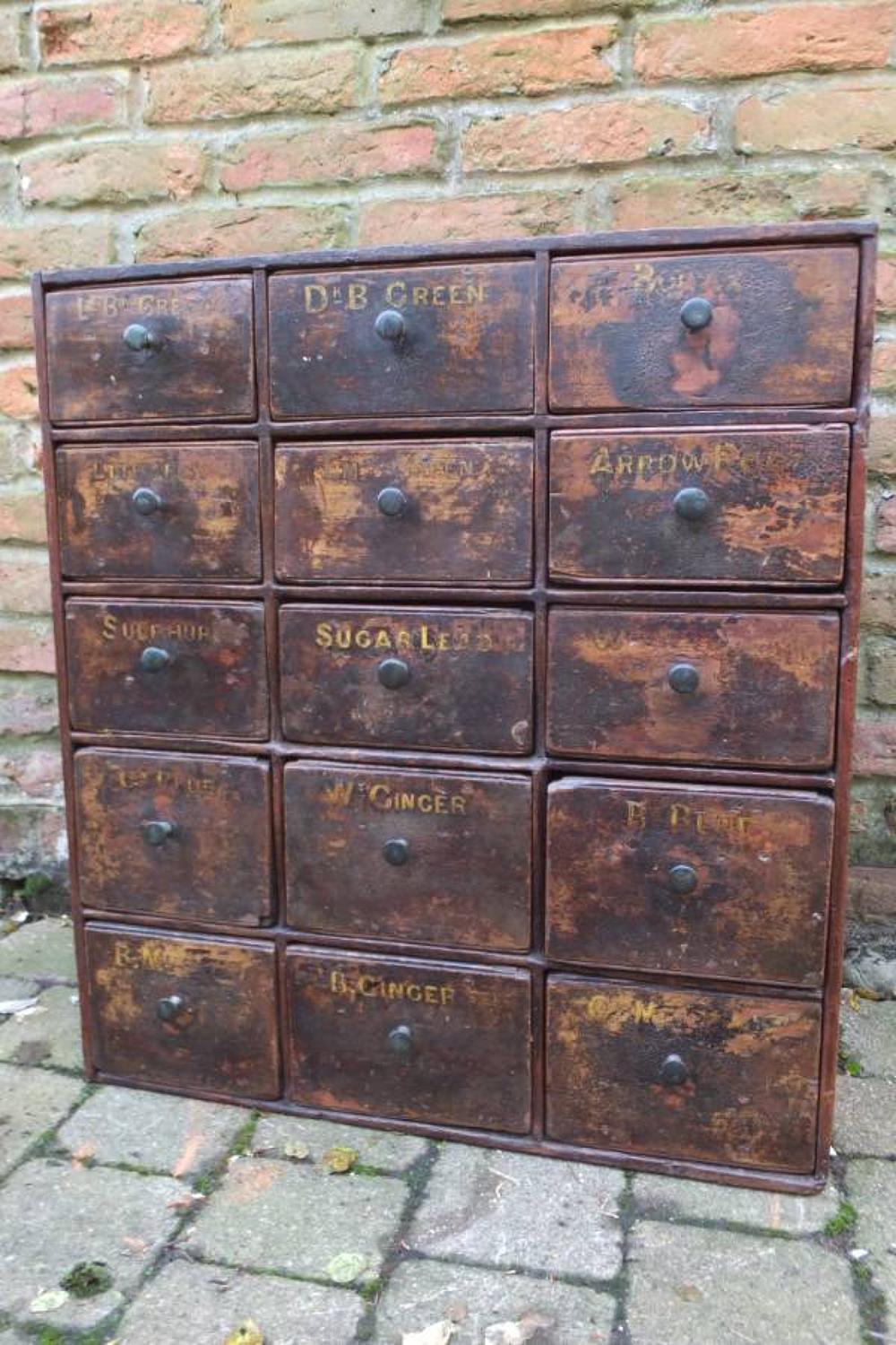 Superb Victorian Pine Bank of Drawers - Complete Original Finish