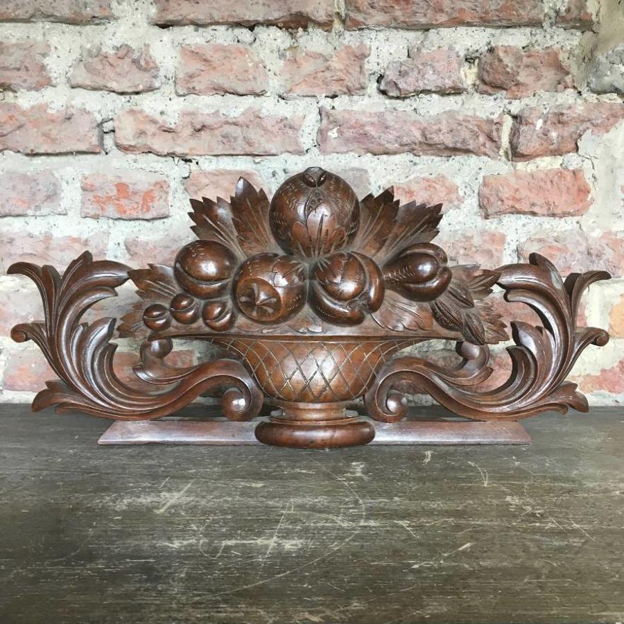 Victorian Carving - Urn with Fruit - Hook to Wall Hang