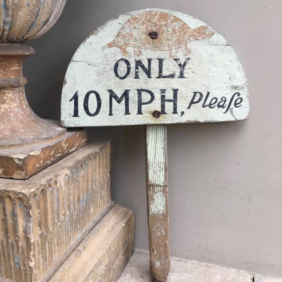 Late Victorian Painted Pine Humorous 10 mph Sign