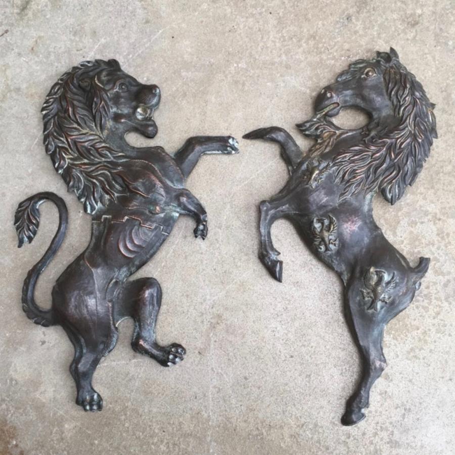 Victorian Hand Chased Copper Matching Lion & Horse