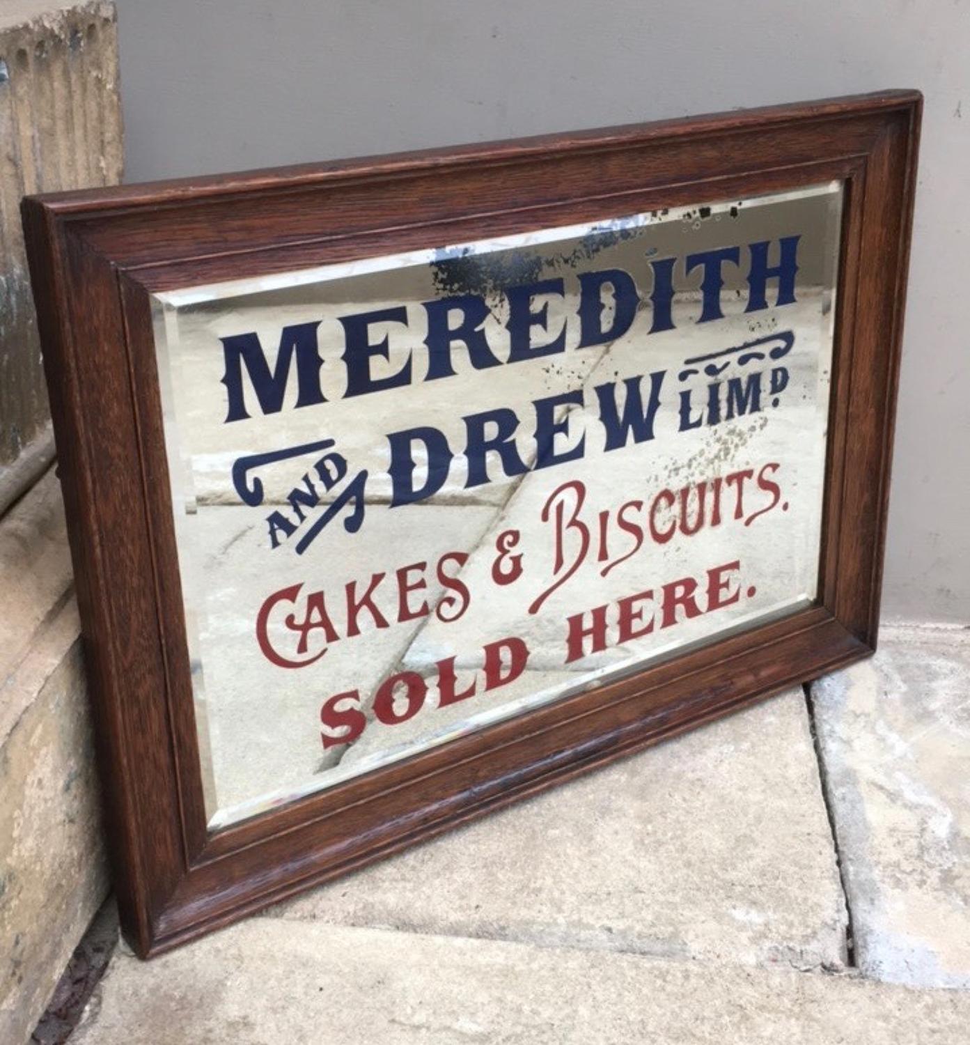 Rare Edwardian Advertising Mirror - Meredith & Drew Ltd Cakes & Biscui