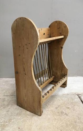 Early 20th Century Pine Plate Rack with Cup Rack