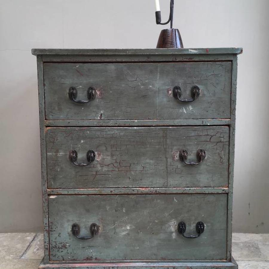Late Victorian Pine Chest of Three Drawers in Original Paint