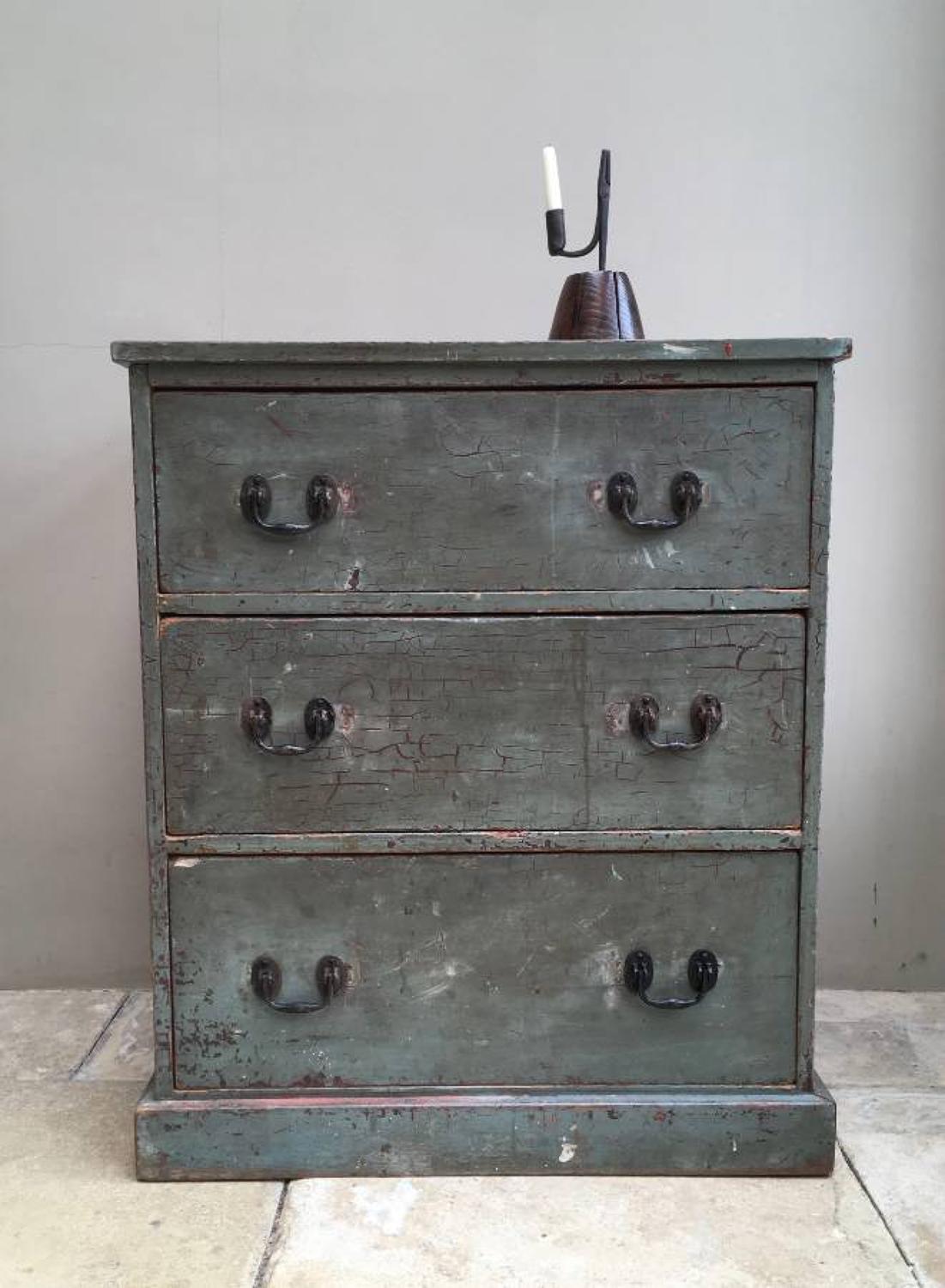 Late Victorian Pine Chest of Three Drawers in Original Paint