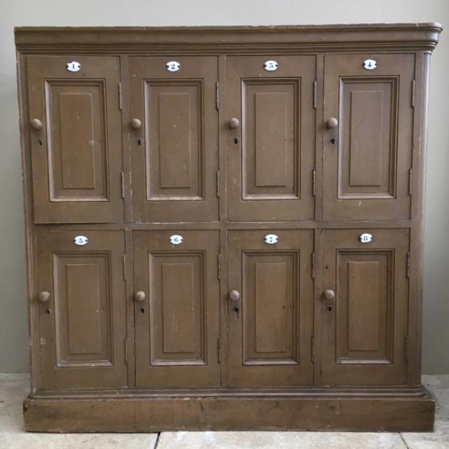 Late Victorian Bank of Eight Lockers in Original Paint
