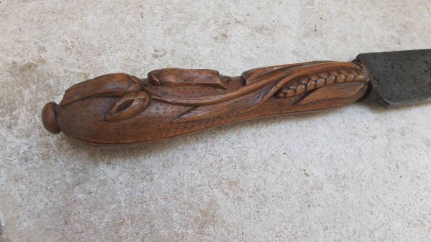 Victorian Bread Knife...Superb Carved Treen Handle