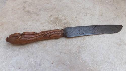 Victorian Bread Knife...Superb Carved Treen Handle