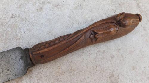 Victorian Bread Knife...Superb Carved Treen Handle