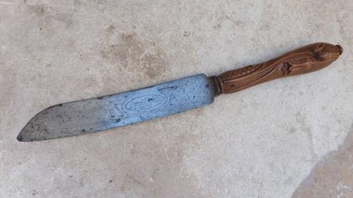 Victorian Bread Knife...Superb Carved Treen Handle