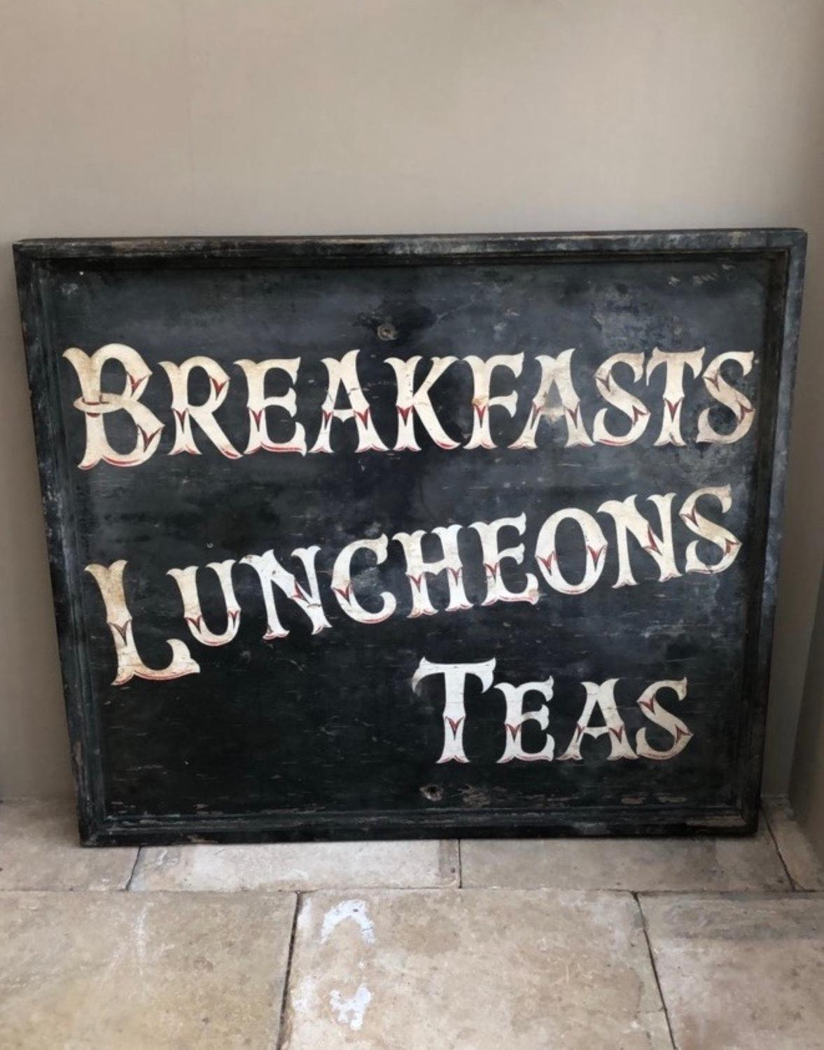 Huge 1930/40s Wooden Advertising Sign - Breakfasts Luncheons Teas