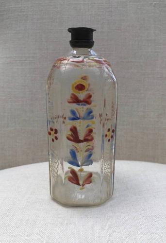 Rare 18th Century Glass Bottle with Enamel Decoration - Love Birds - O