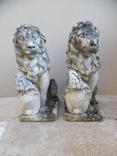 Wonderful Pair of 1920s Reconstituted Lions