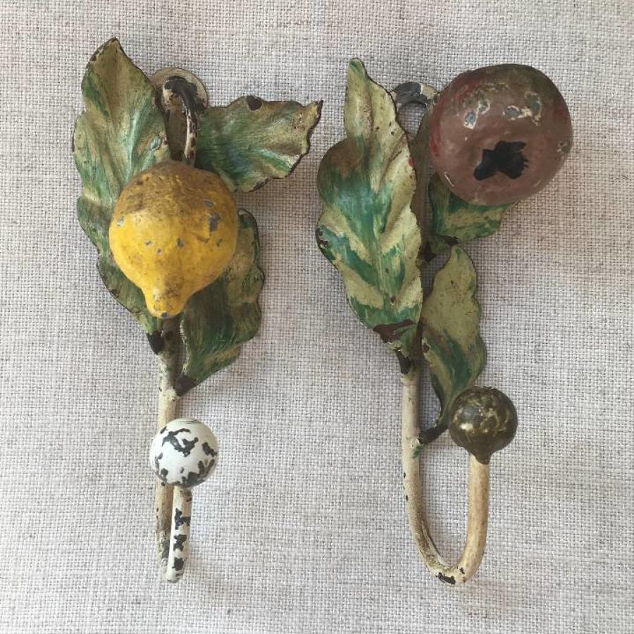 Pair of 1940s Toleware Fruit Hooks