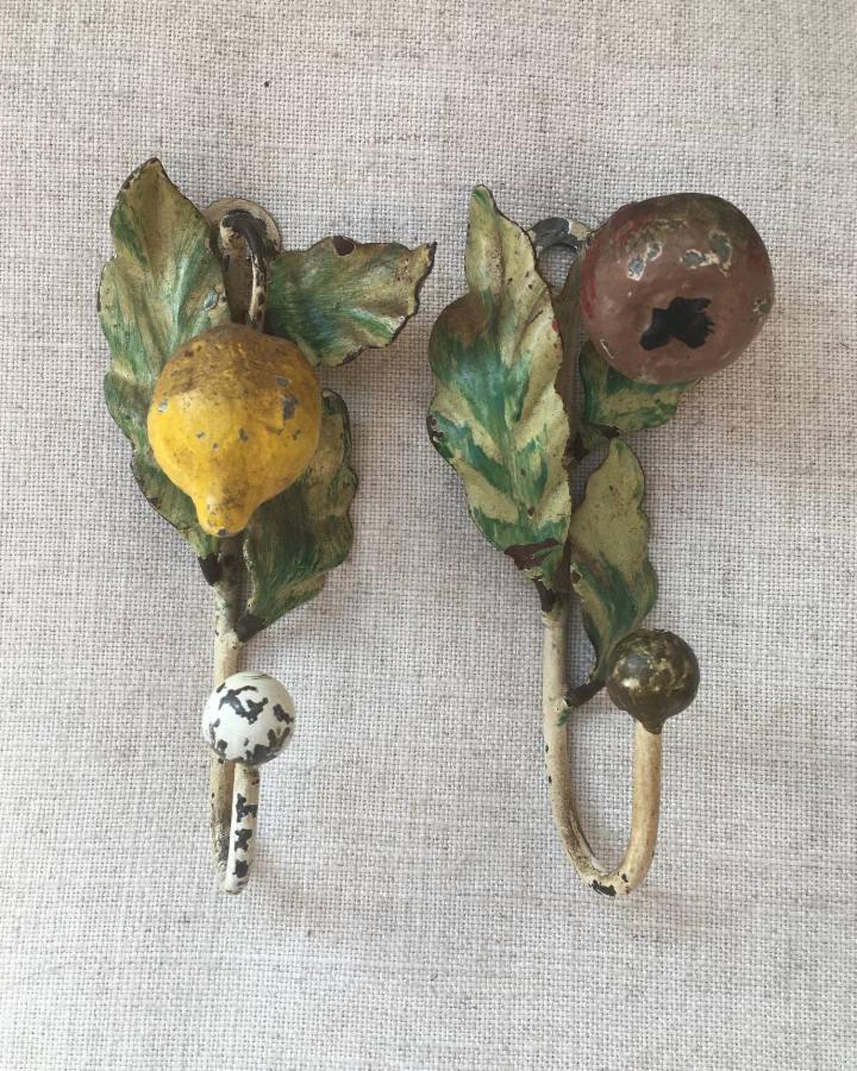 Pair of 1940s Toleware Fruit Hooks