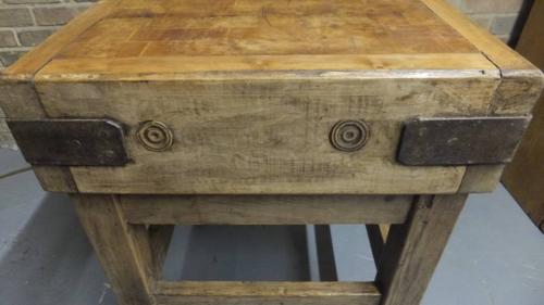 Antique Butcher`s Block on Original Base