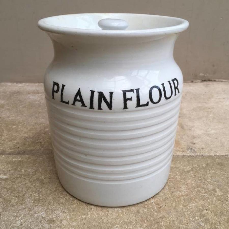 Rare & Large Gresley White Banded Storage Jar - Plain Flour