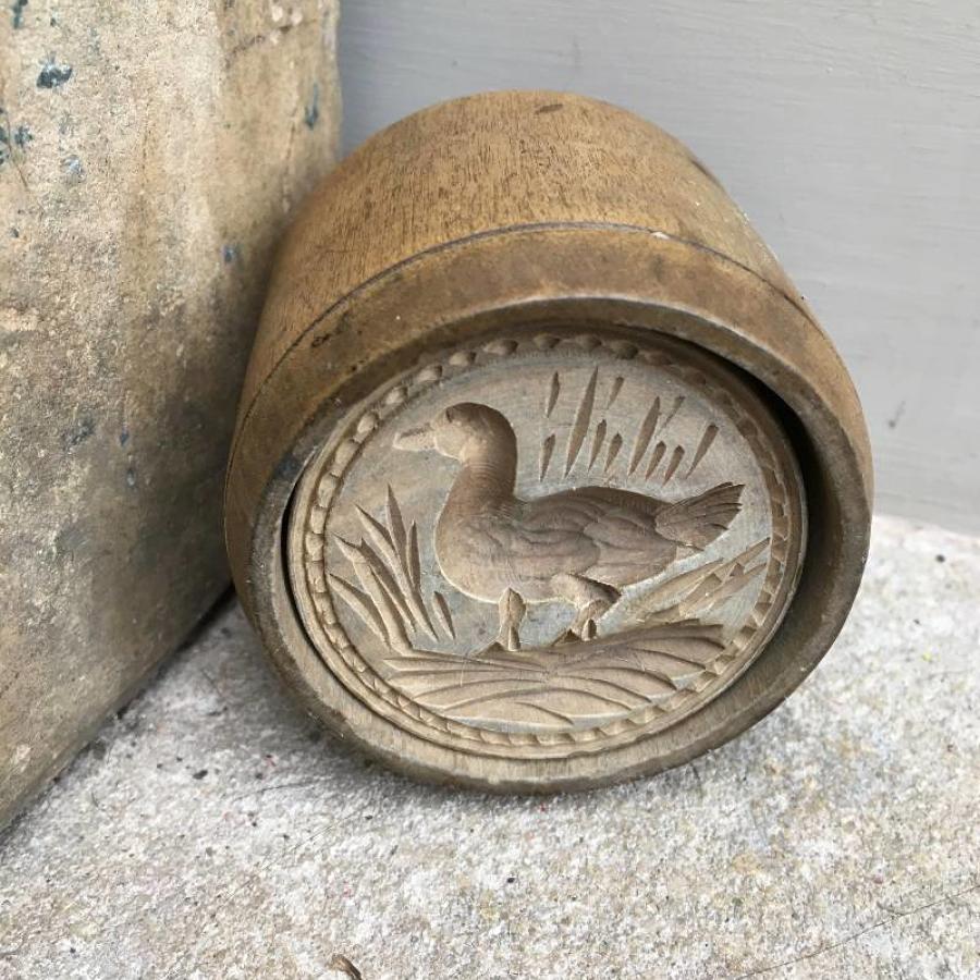 Rare Victorian Two Part Butter Stamp - Moorhen