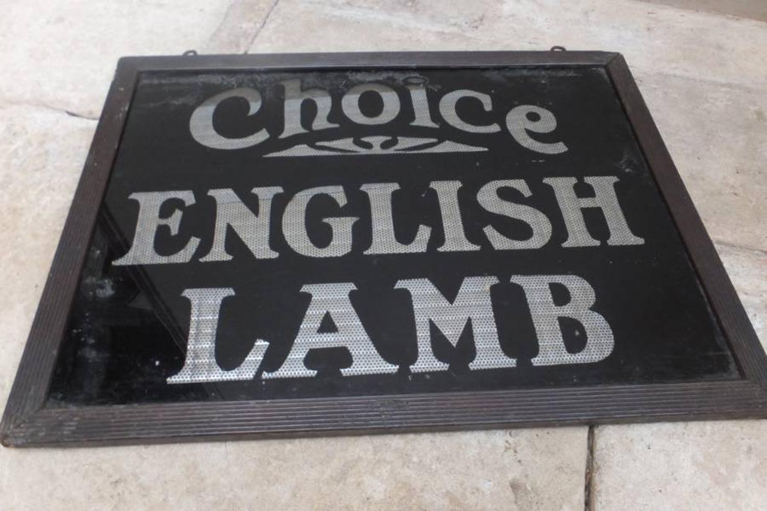 Rare Edwardian Glass Butchers Sign - Choice Engilsh Lamb