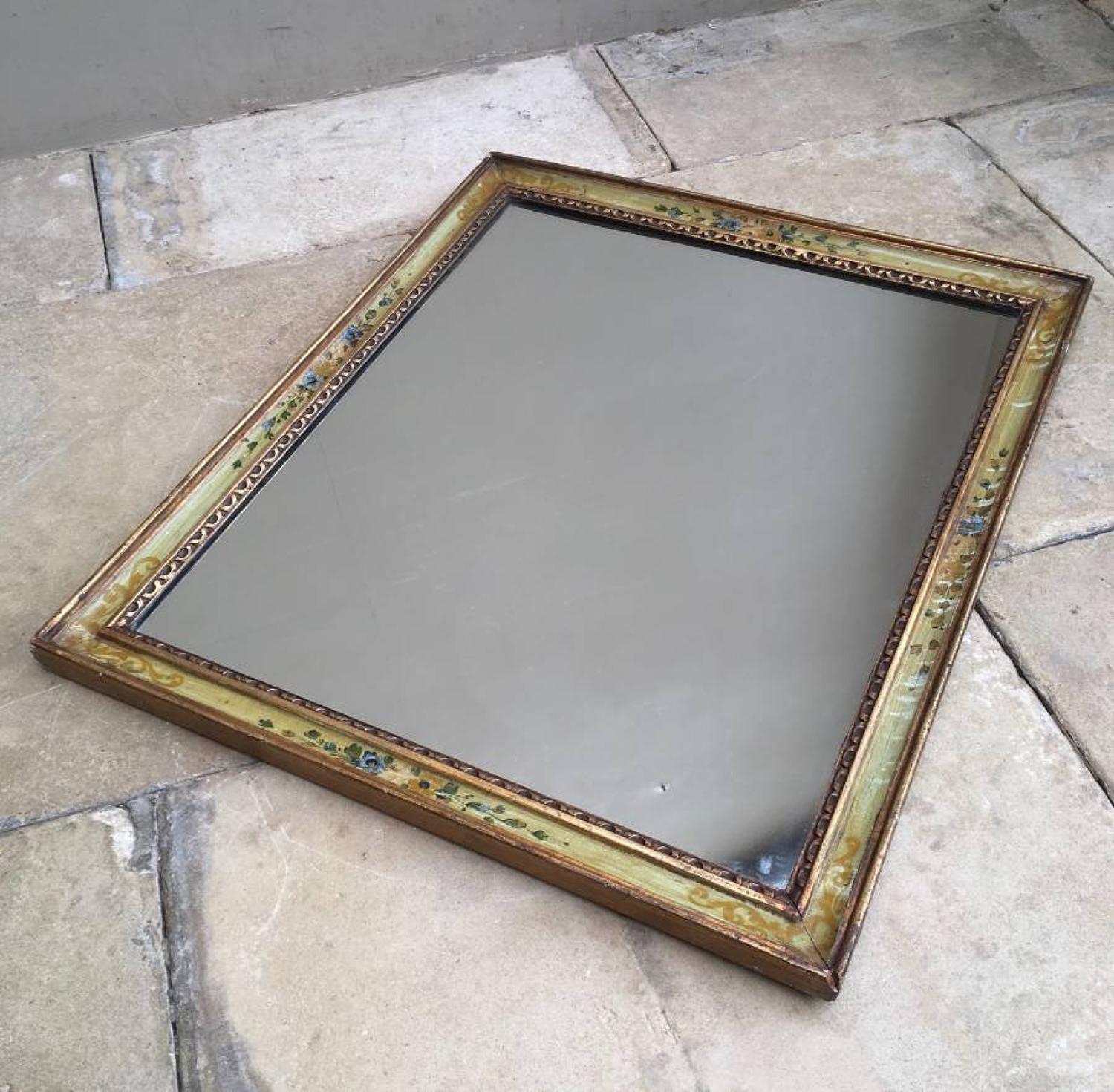 Early 20th Century Painted Floral & Gilt Mirror