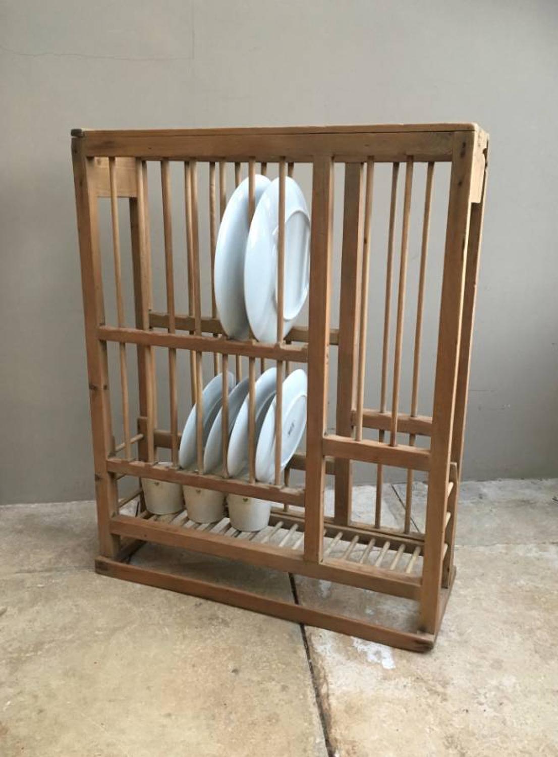 Late Victorian Pine Plate Rack with Handy Cup Rack