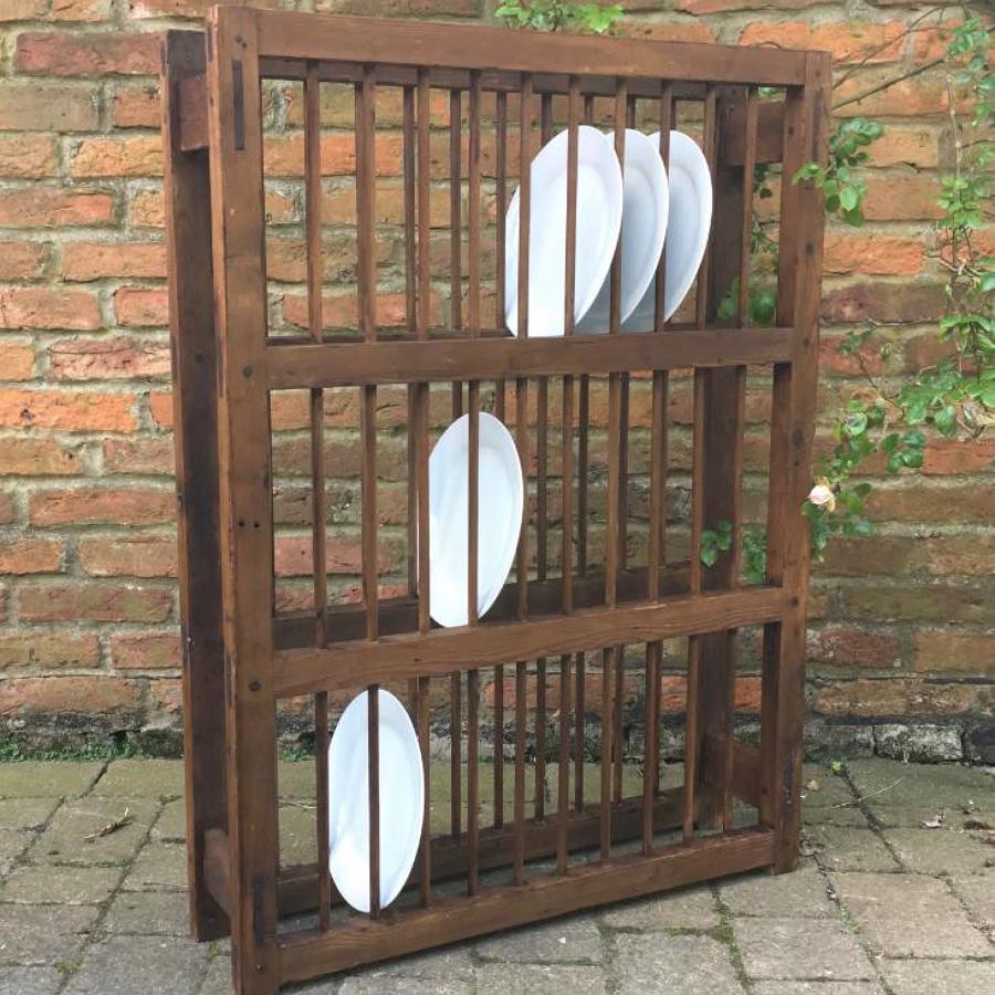 Large Early Victorian Pine Three Tier Plate Rack