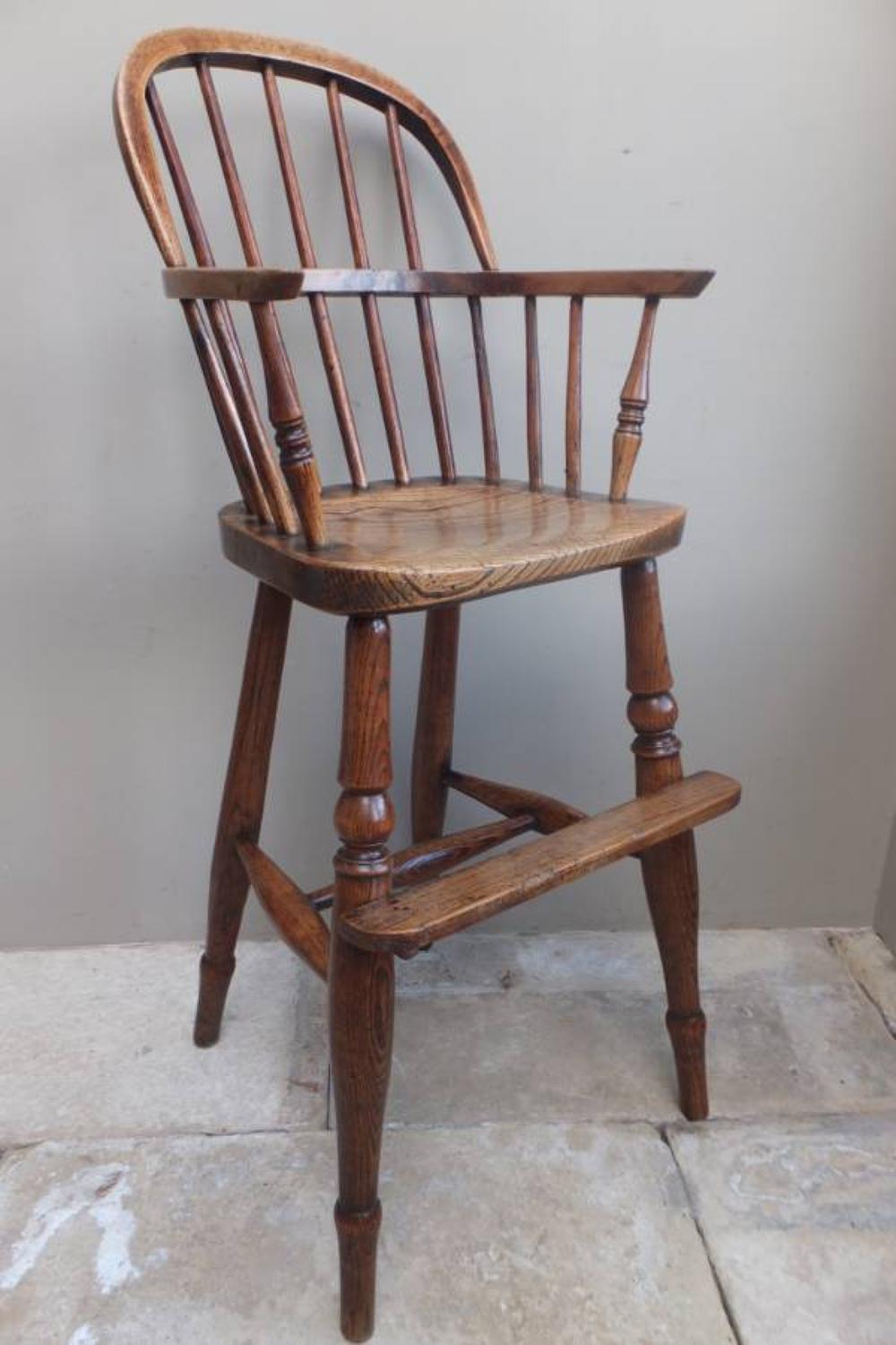Superb Mid Victorian Elm Hooped Back Childs High Chair