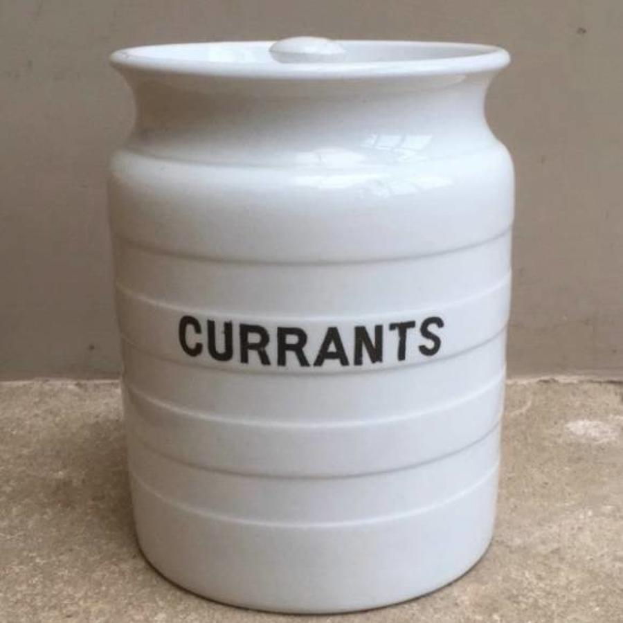 Early 20th Century White Banded Kitchen Storage Jar - Currants