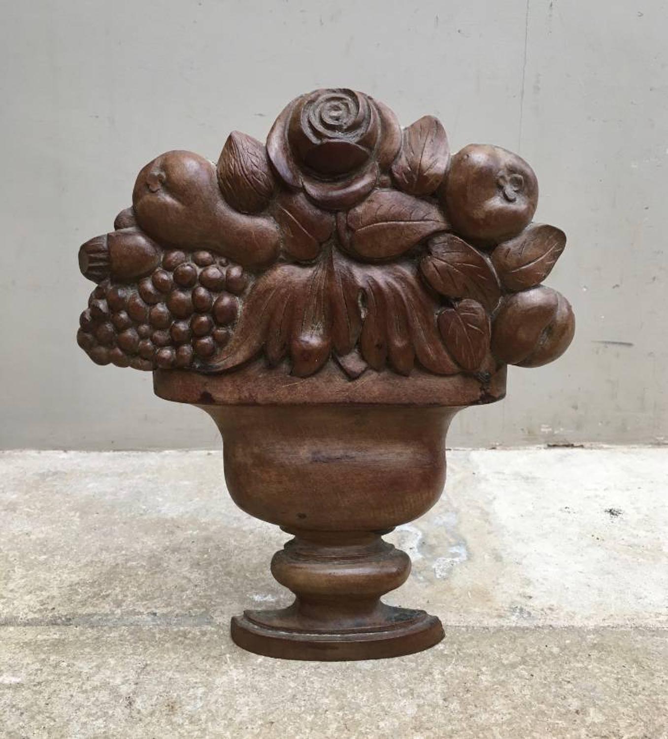 Victorian Freestanding Carved Treen Urn with Flowers & Fruit