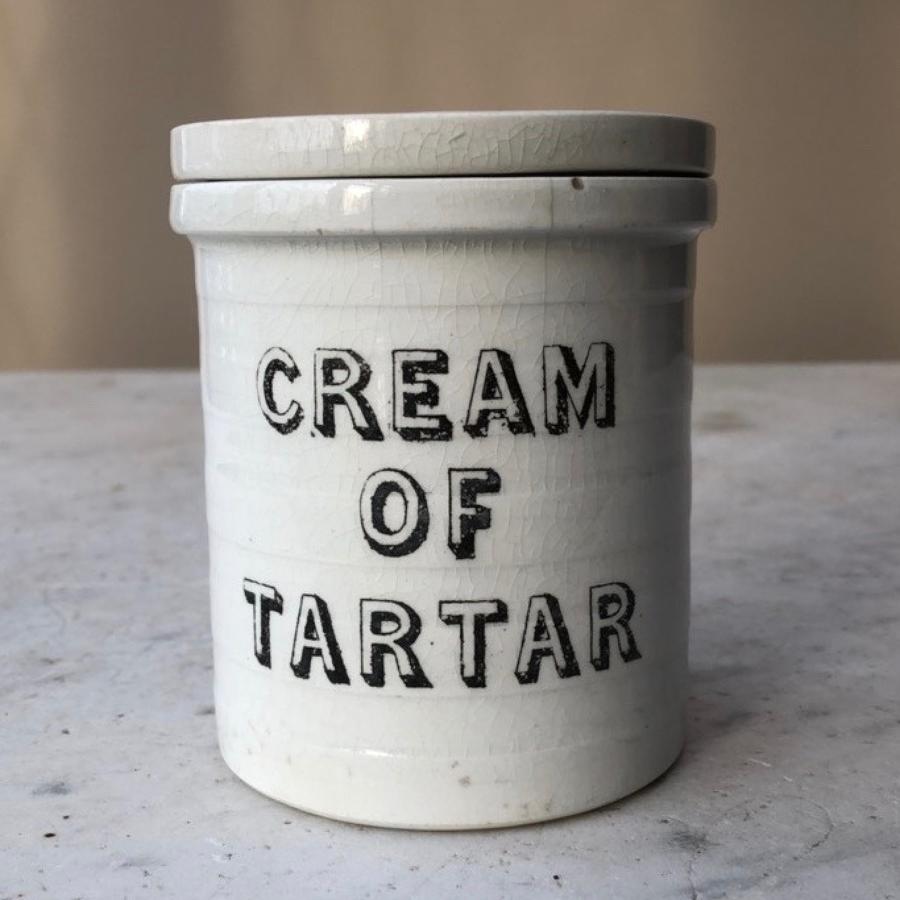 Edwardian White Banded Kitchen Storage Jar - Cream of Tartar