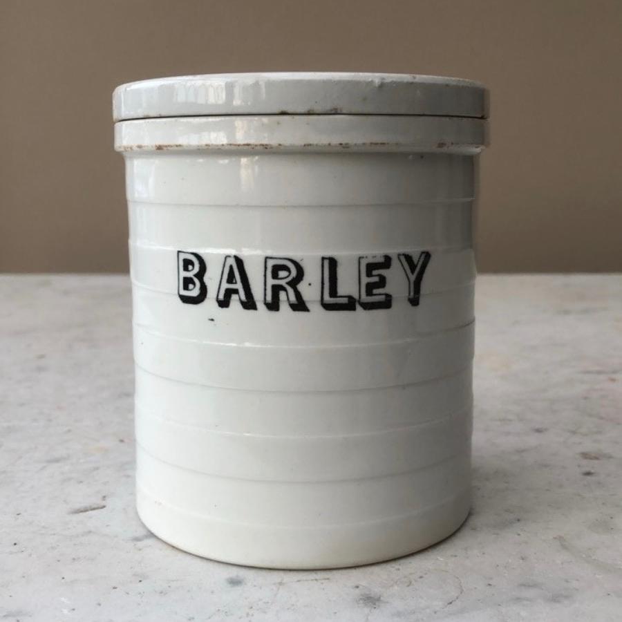 Victorian White Banded Kitchen Storage Jar - Barley