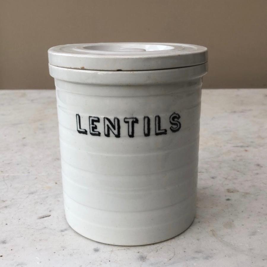 Victorian White Banded Kitchen Storage Jar - Lentils