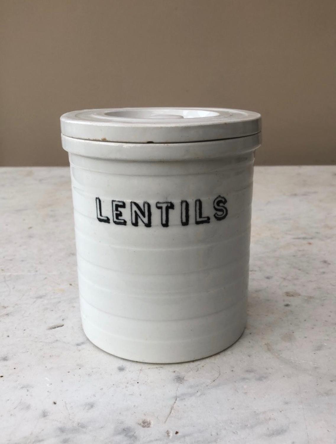 Victorian White Banded Kitchen Storage Jar - Lentils
