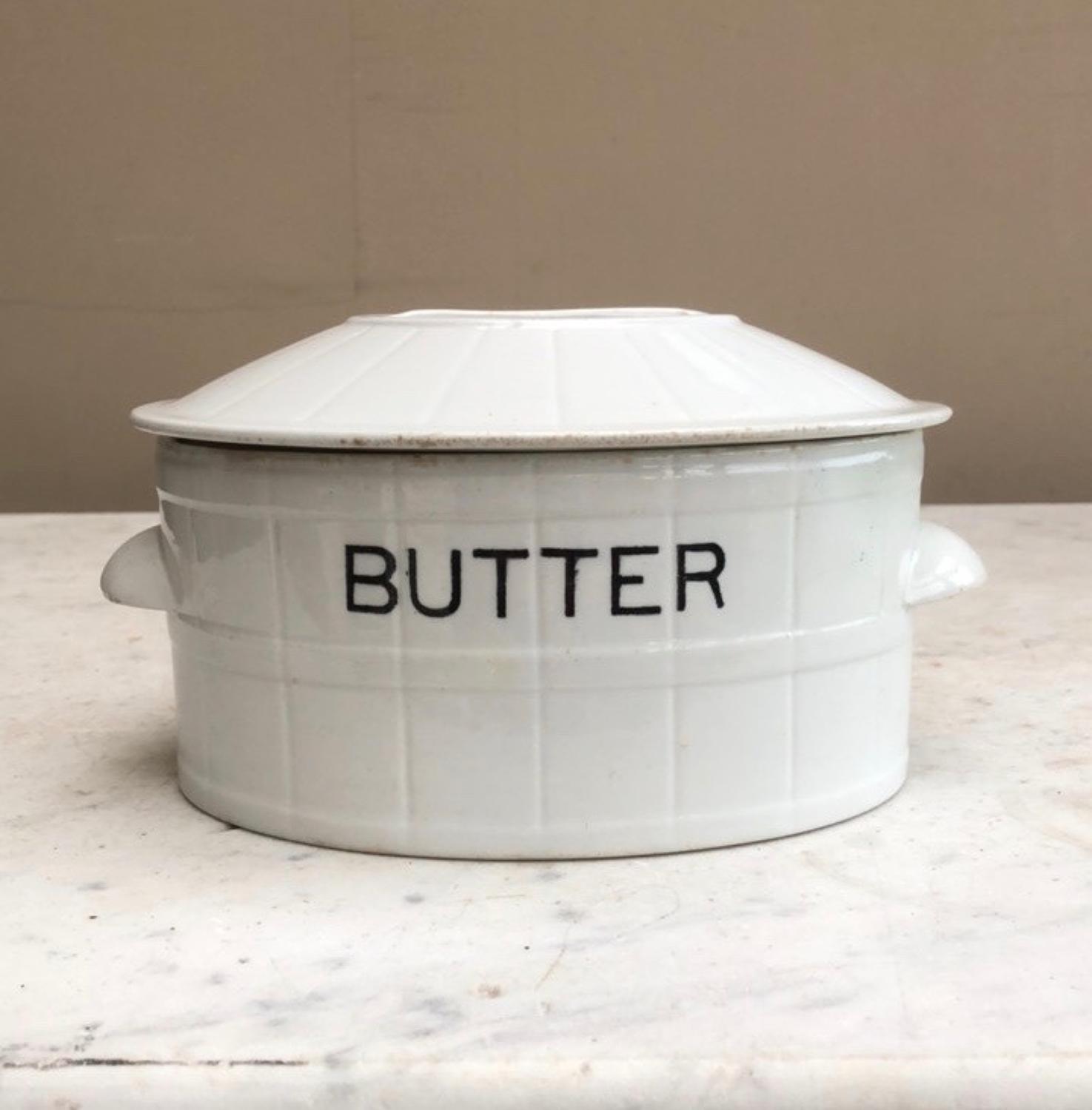 Edwardian White Banded Butter Dish