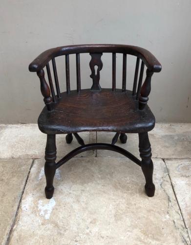 Victorian Elm Childs Chair with Crinoline Stretcher