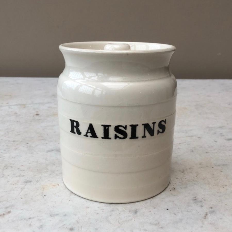 Late Victorian White Banded Kitchen Storage Jar - Raisins
