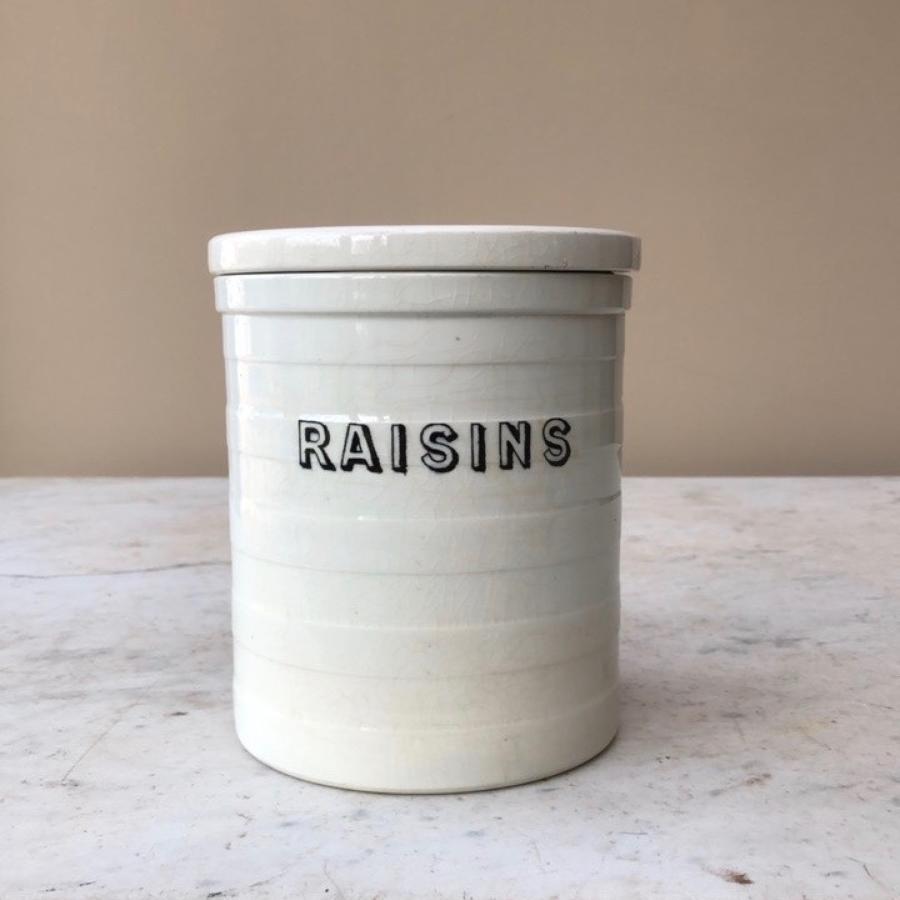 Edwardian Maling White Banded Kitchen Storage Jar - Raisins