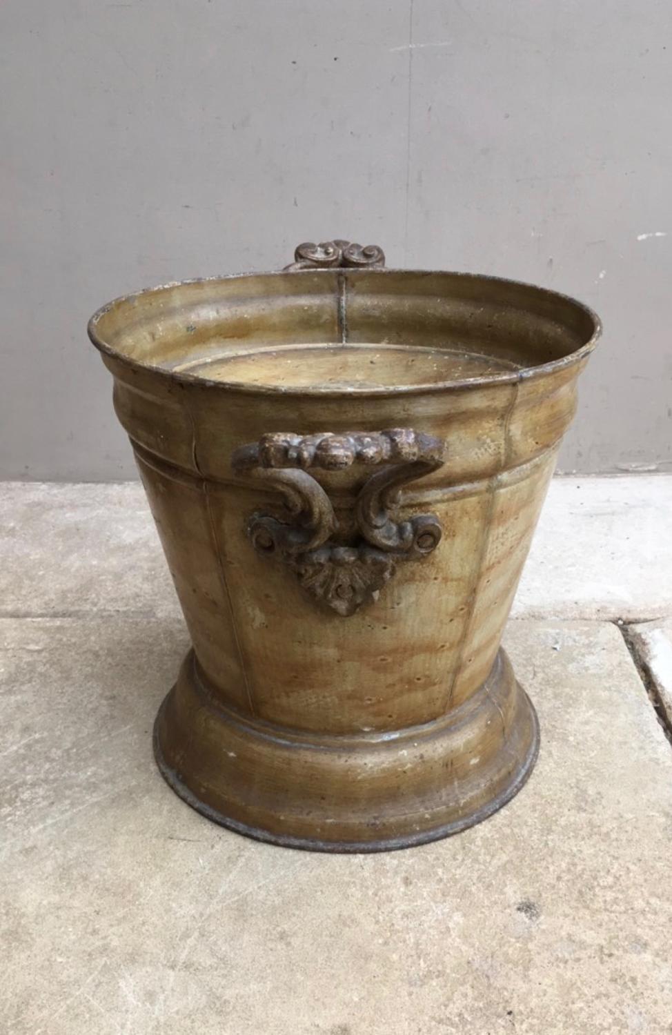 Victorian Toleware Bucket with Ornate Iron Handles