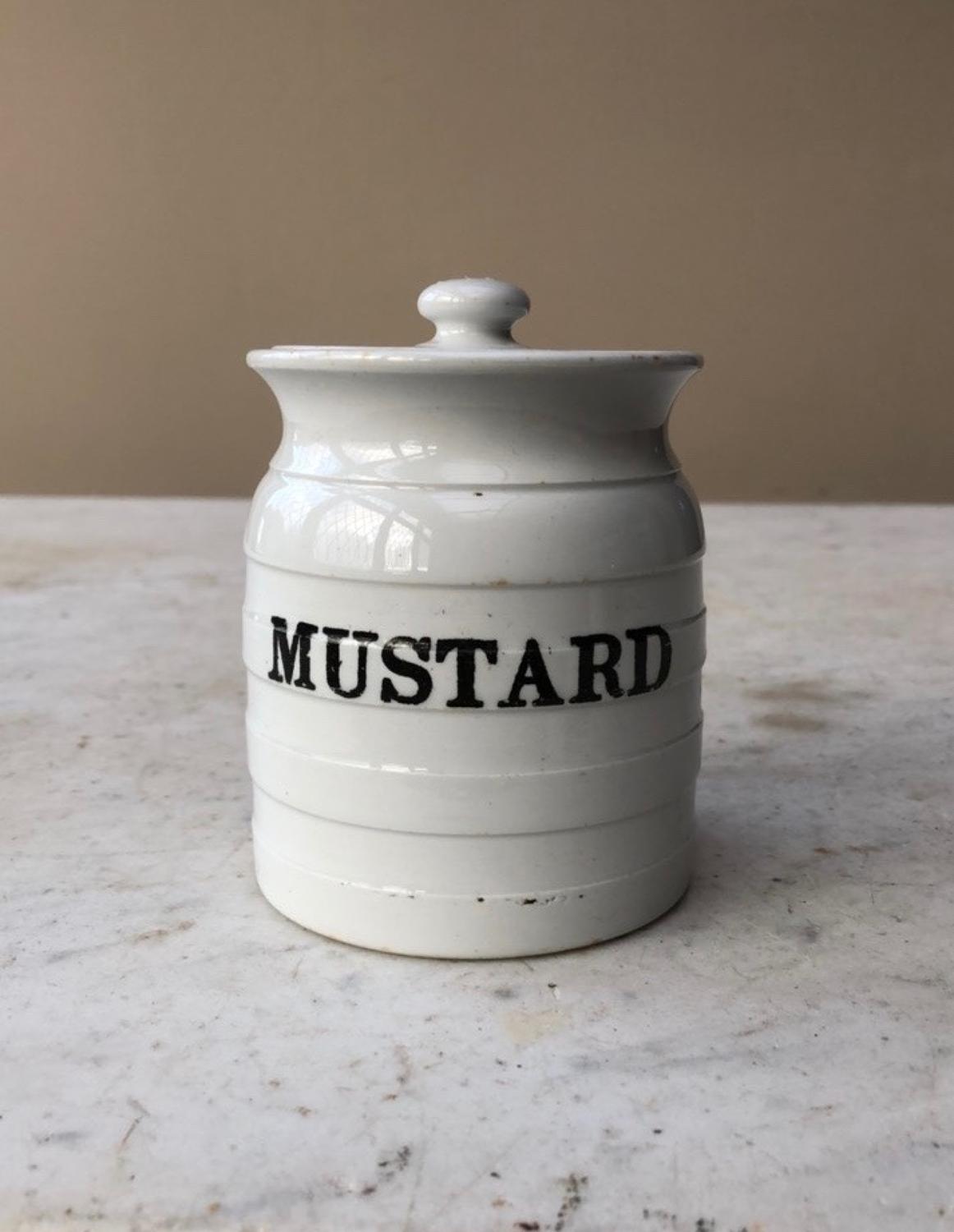 Rare Edwardian White Banded Storage Jar - Mustard